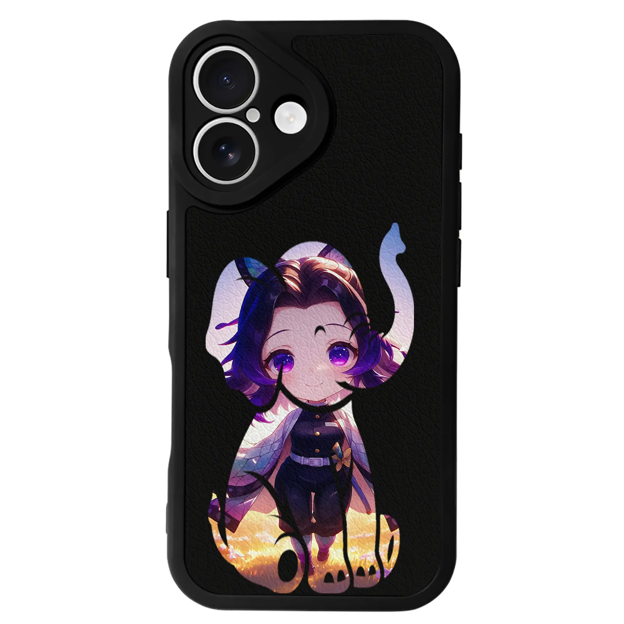 鬼滅の刃 グッズ,胡蝶 しのぶ - IPhone 16シリーズ対応 ・ シリコンスマホケース ・ レザー調 ・ 高精度フィット ・ 耐衝撃 ・ ワイヤレス充電対応 ・ 精密カット